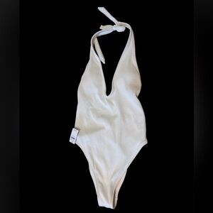 Aerie white, ribbed, one piece swimsuit. Size XS long, NWT.